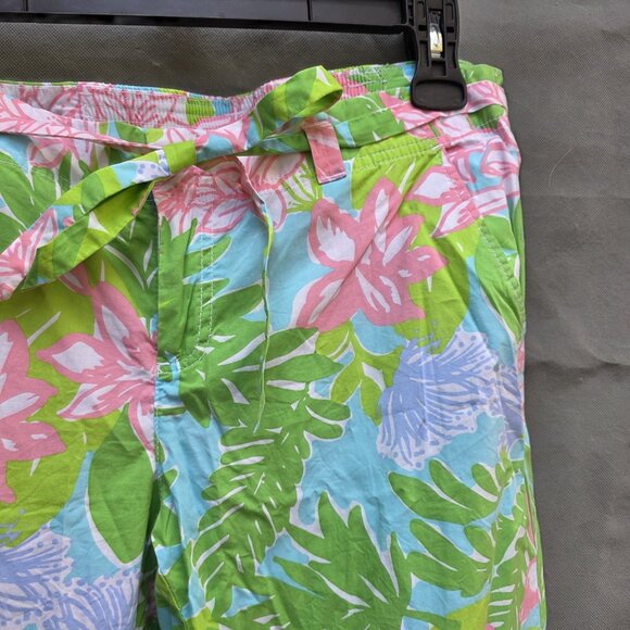 Lilly Pulitzer Size 10 Pull On Pants Green Pink Lightweight Wish Wash Tropical - Picture 3 of 6